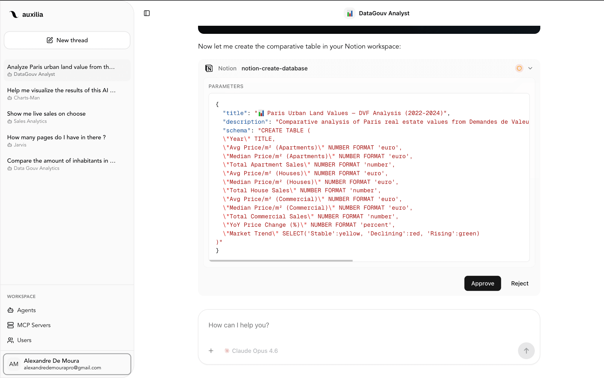 Auxilia approval dialog for a tool call in light mode